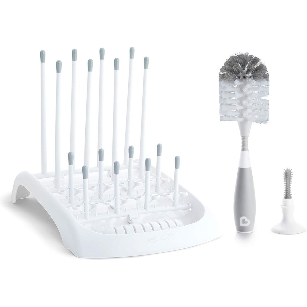 Munchkin Fold Baby Bottle Drying Rack and Brush Set front view