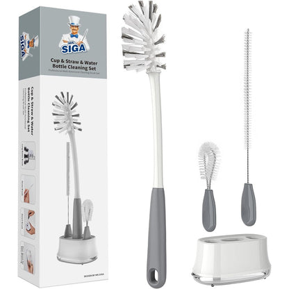 Mr. Siga water bottle brush cleaning set with storage holder front view