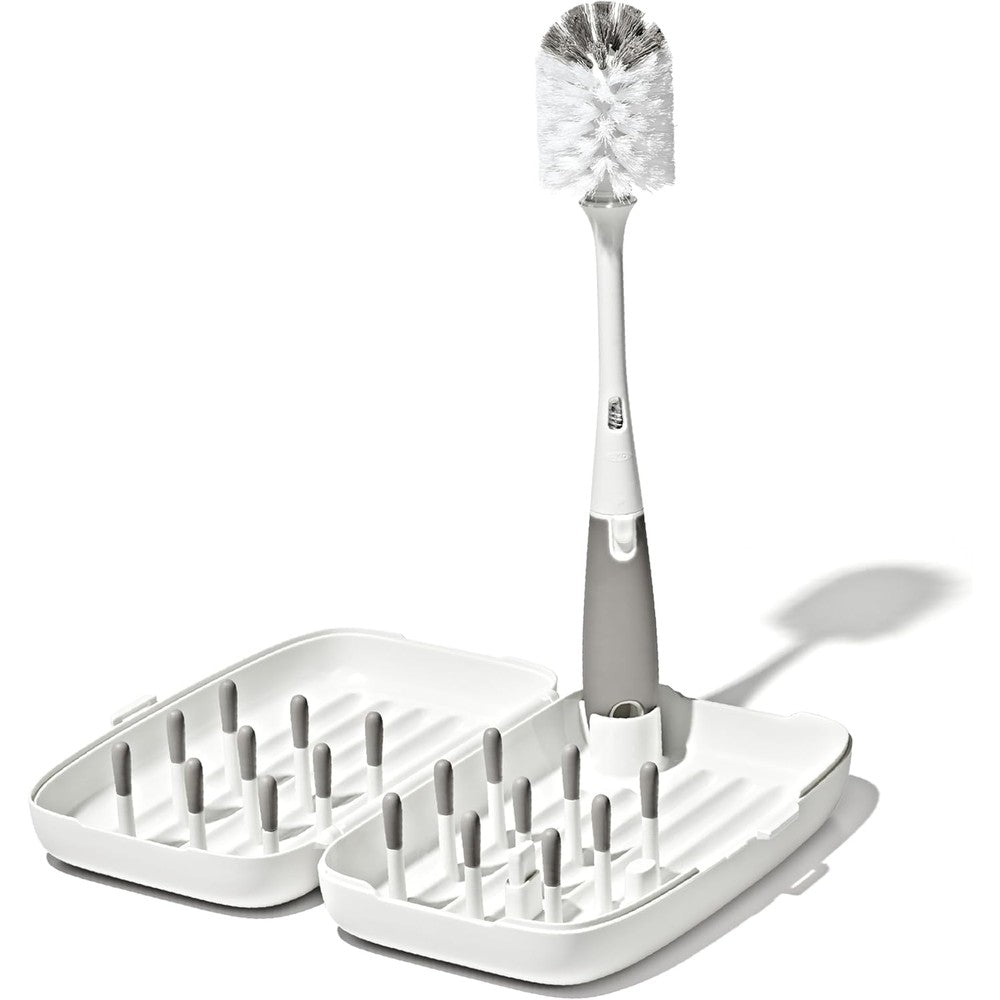 OXO Tot Travel Size Drying Rack and Bottle Brush Gray front view