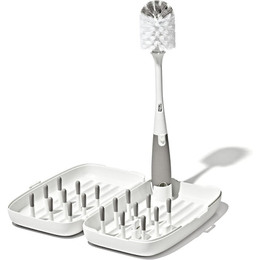 OXO Tot Travel Size Drying Rack and Bottle Brush Gray front view