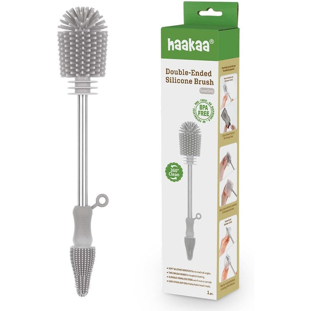 Haakaa silicone cleaning brush kit front view in grey