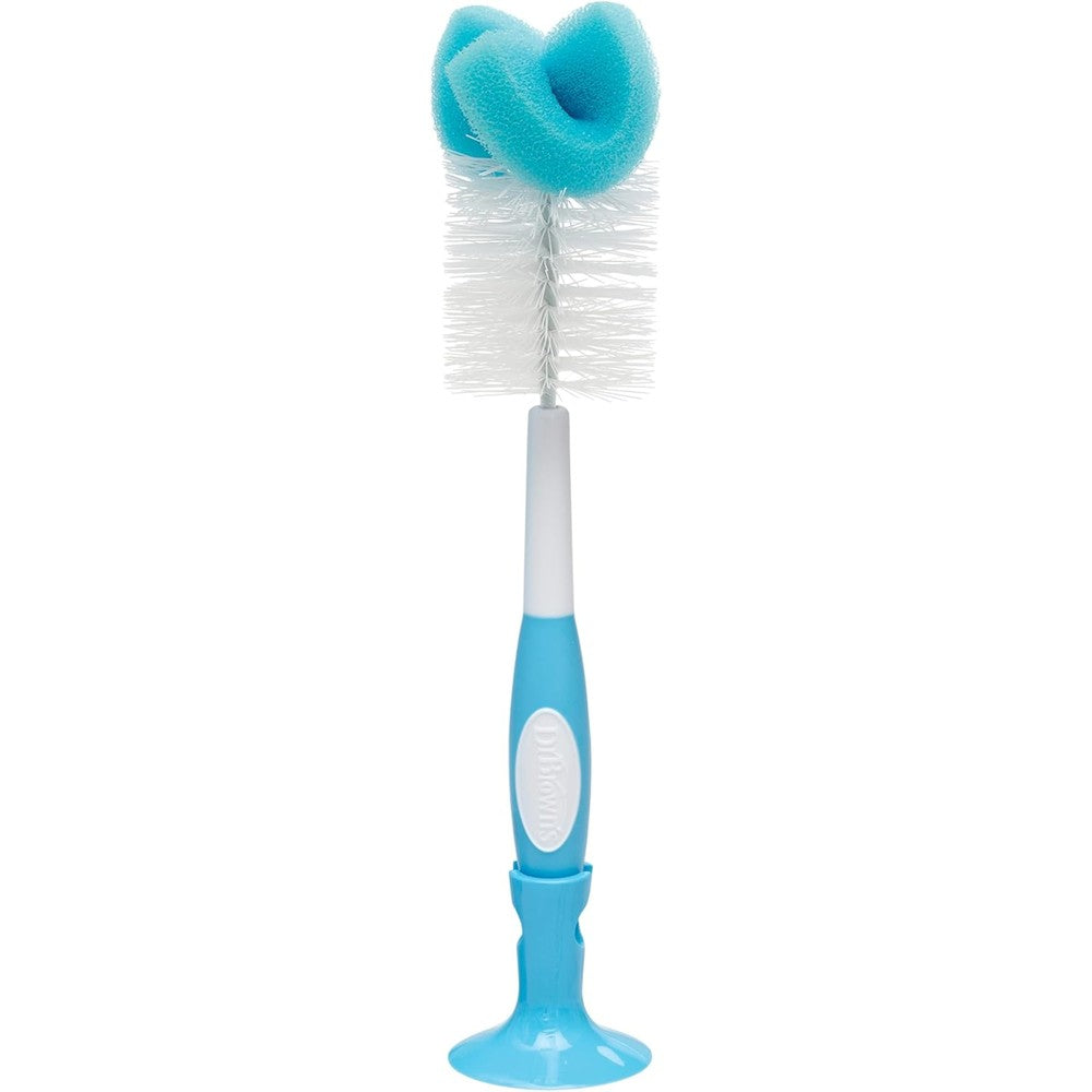 Dr. Brown's reusable sponge baby bottle cleaning brush front view in blue
