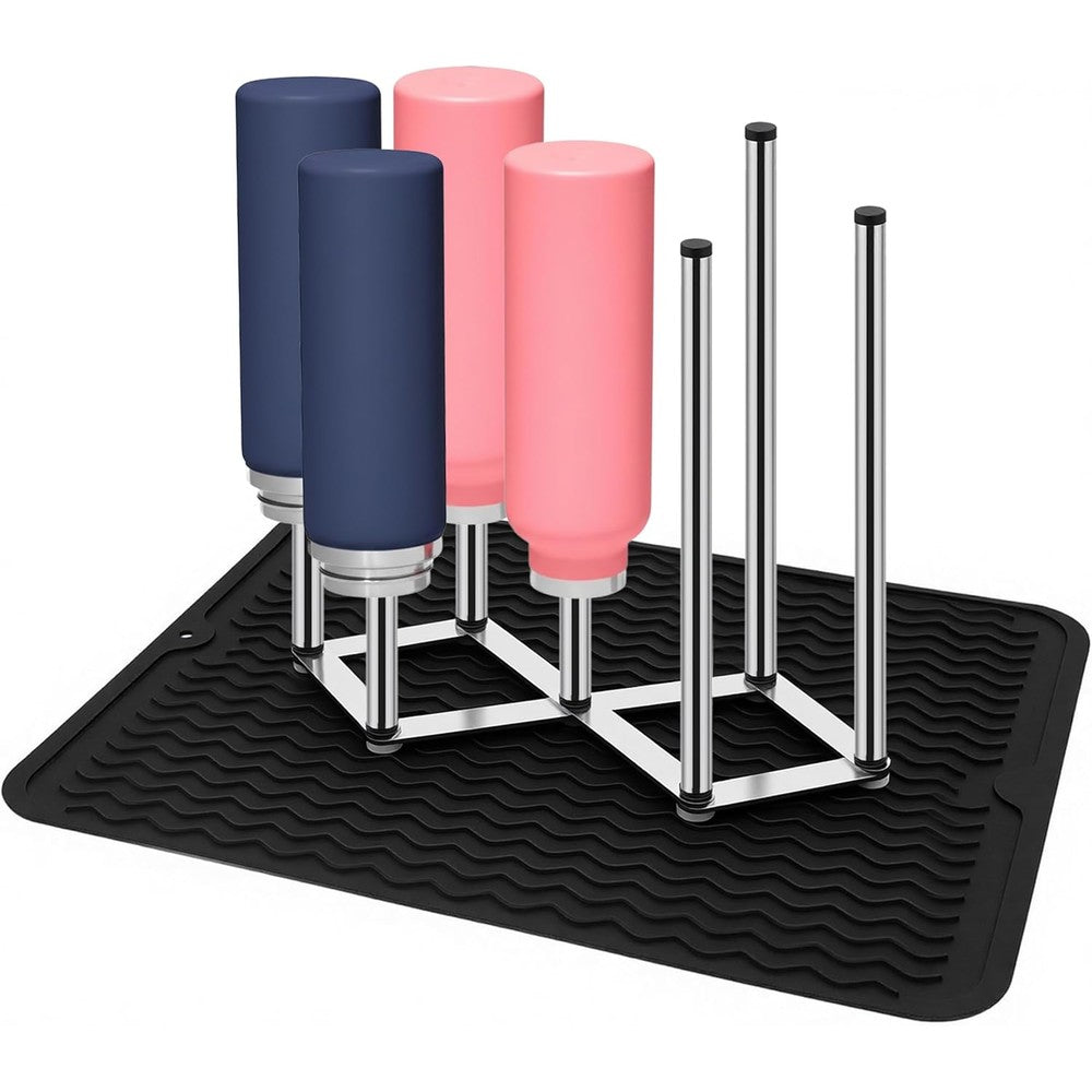 Enprotty stainless steel bottle drying rack front view on kitchen counter