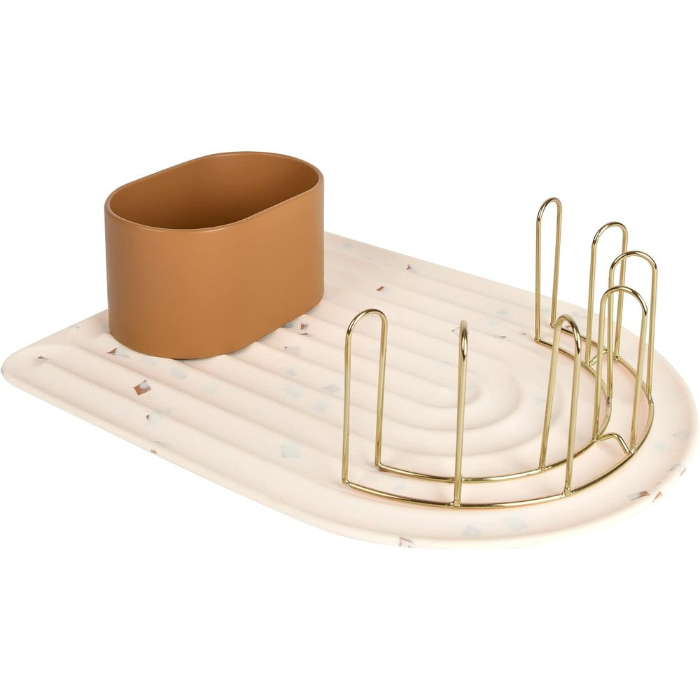 Boon Arc modular baby bottle drying rack with silicone mat and gold prongs