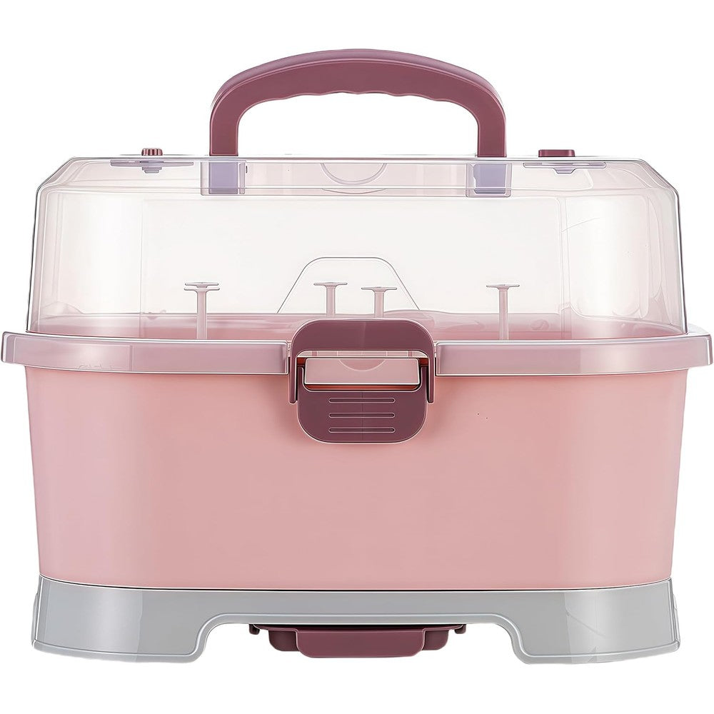 Zdolmy baby bottle drying rack storage box pink front view