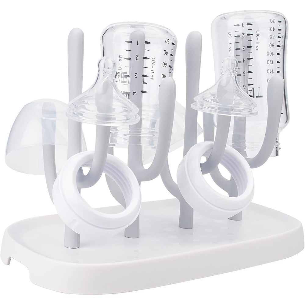 Hourise baby bottle drying rack front view with bottles