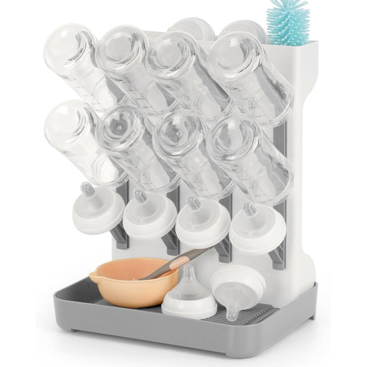 Flysich vertical baby bottle drying rack front view on countertop