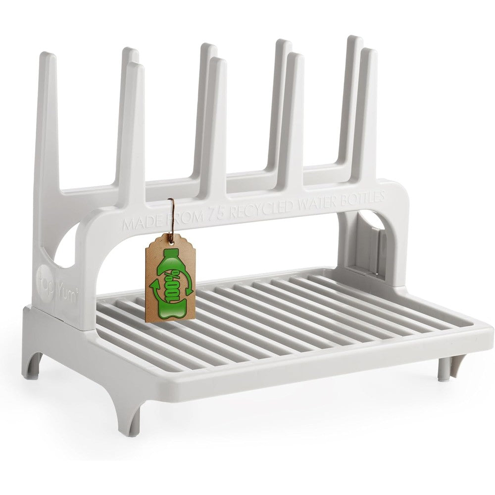 PopYum Seattle Gray Space Saving Drying Rack front view on kitchen counter