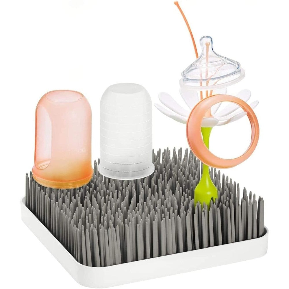 Boon Grass countertop baby bottle drying rack in gray front view