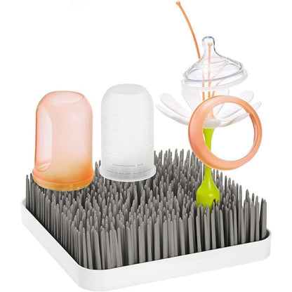 Boon Grass countertop baby bottle drying rack in gray front view