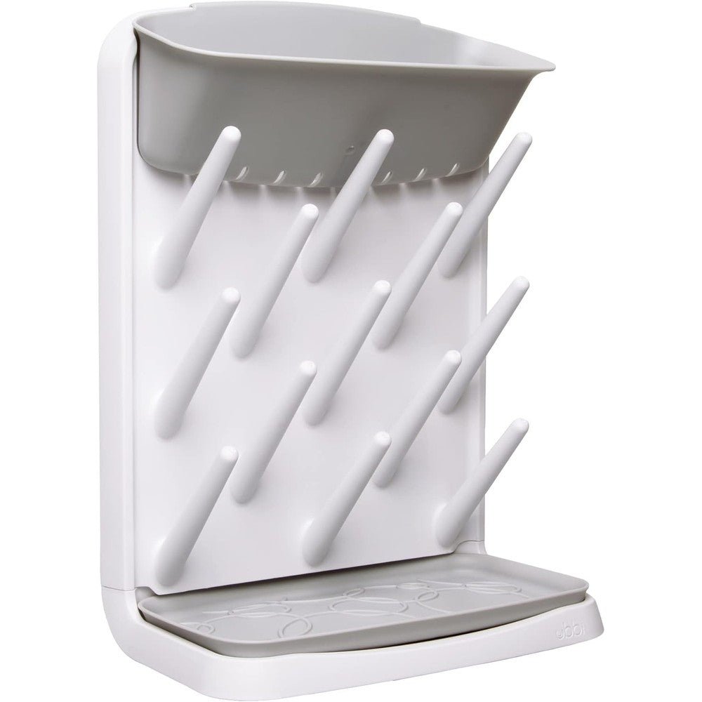 Ubbi Vertical Baby Bottle Drying Rack front view in gray