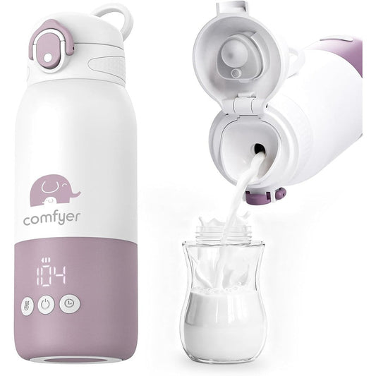 Comfyer portable baby bottle warmer front view showing digital display