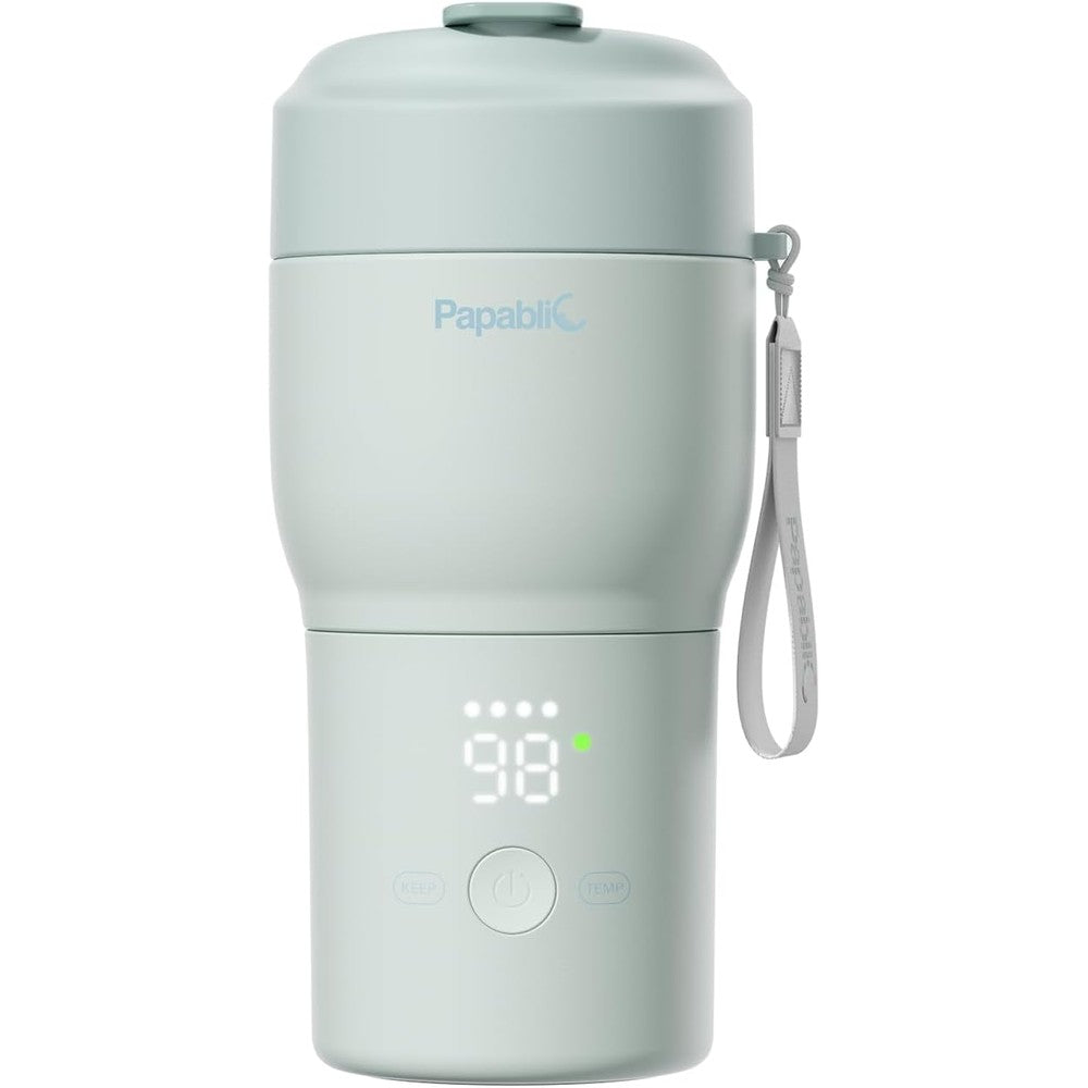 Papablic Portable Bottle Warmer Pro in mint green front view for travel