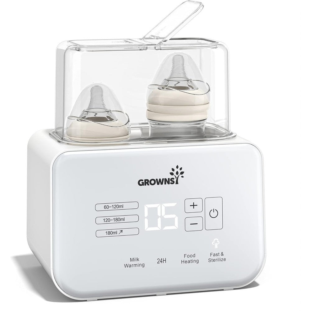 Grownsy 8-in-1 fast baby bottle warmer front view with digital display