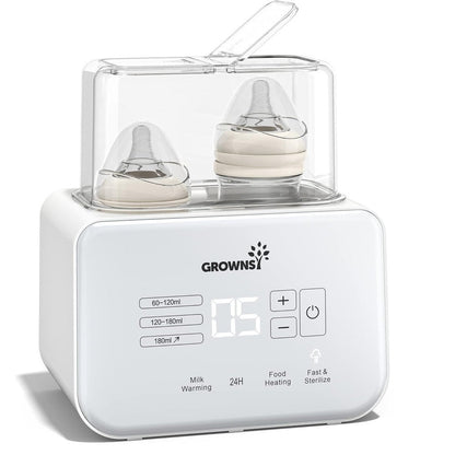 Grownsy 8-in-1 fast baby bottle warmer front view with digital display