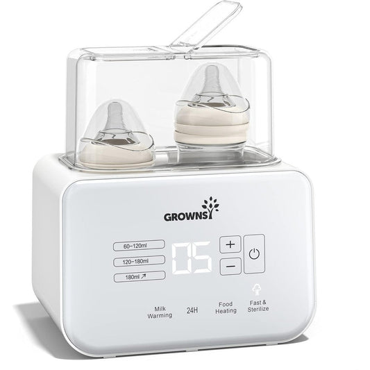 Grownsy 8-in-1 fast baby bottle warmer front view with digital display