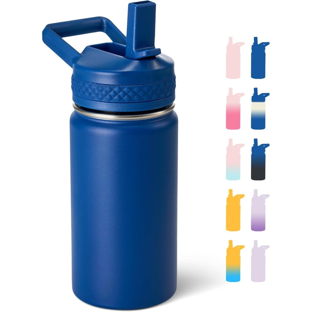 Fijinhom 12 fluid ounce kids navy blue water bottle front view