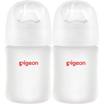 Pigeon silicone coated glass baby bottle front view showing twin pack