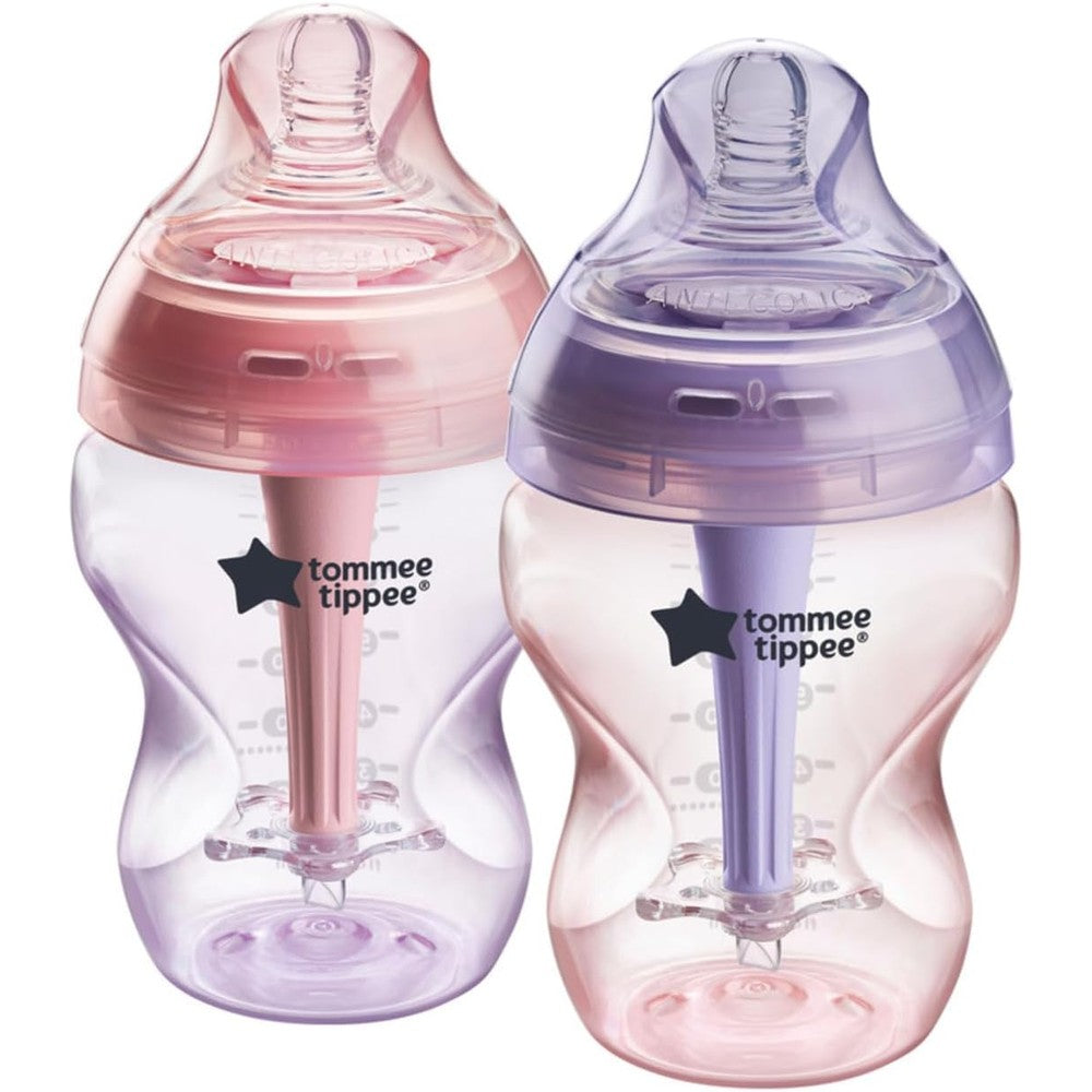 Tommee Tippee Advanced Anti-Colic feeding bottle in pink and purple 2 pack