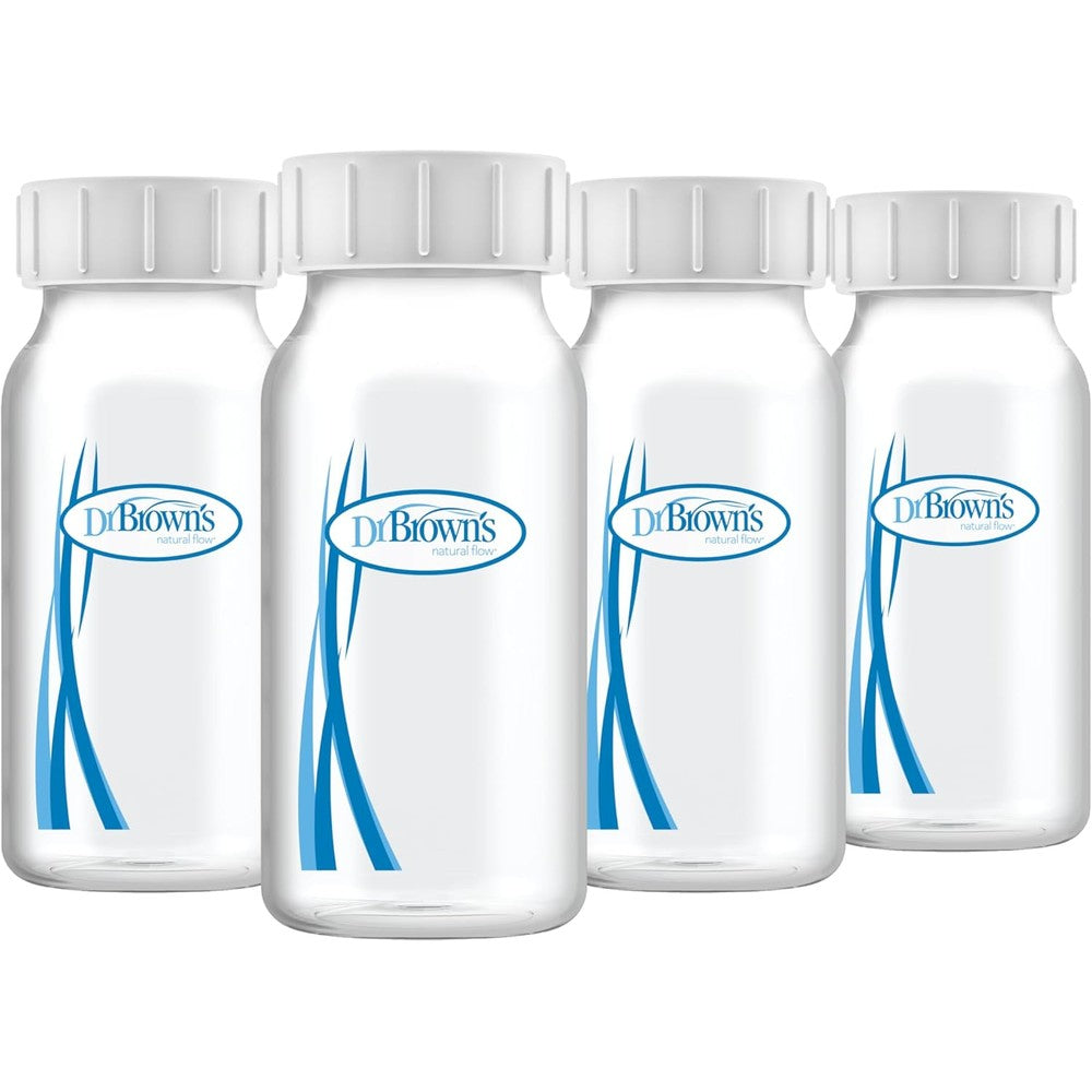 Dr. Brown's Narrow Neck Breast Milk Collection Bottles front view with caps.