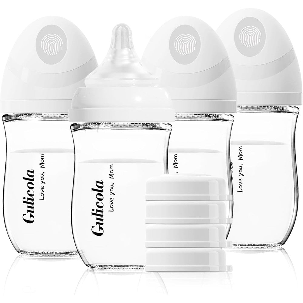 Gulicola natural glass baby bottle 4 pack front view