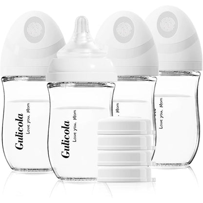Gulicola natural glass baby bottle 4 pack front view