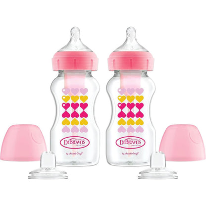 Dr. Brown's Anti-Colic Options Plus Wide Neck Sippy Bottle Starter Kit in pink front view