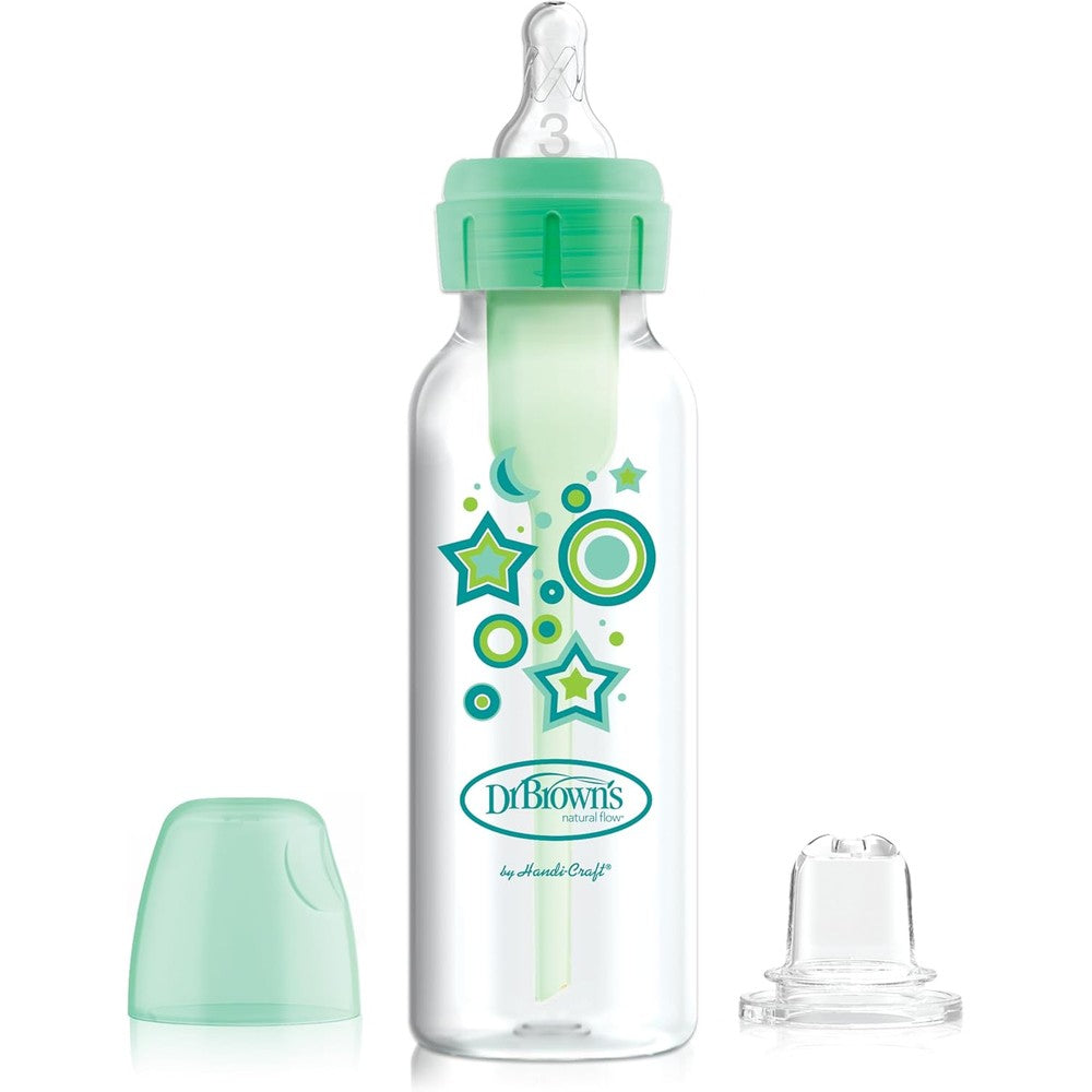 Dr. Brown's Anti-Colic Options Plus narrow sippy bottle starter kit front view