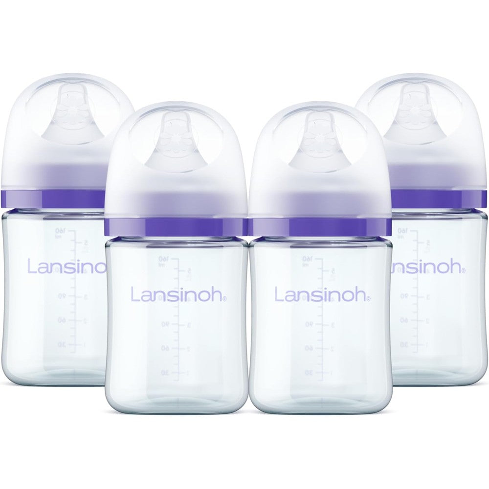 Lansinoh glass baby bottles four pack front view for anti colic newborn feeding
