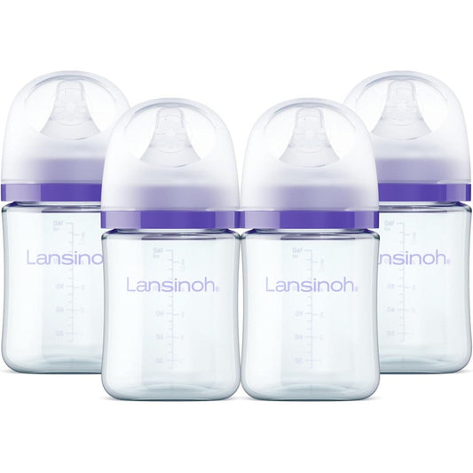 Lansinoh glass baby bottles four pack front view for anti colic newborn feeding