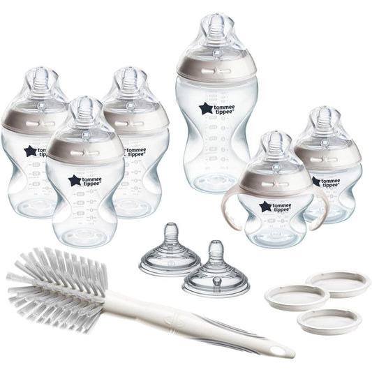 Tommee Tippee Natural Start 12 piece newborn feeding bottle set with cleaning brush