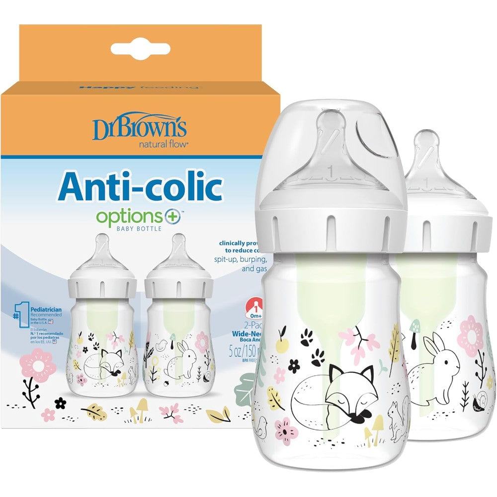 Dr. Brown's Anti-Colic Options Plus Wide-Neck Baby Bottle front view
