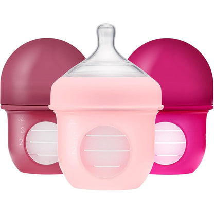Boon Nursh Reusable Silicone Pouch Baby Bottles Pink 3 Count Front View