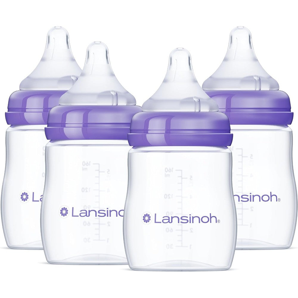 Lansinoh anti colic baby bottles front view of four count pack