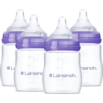 Lansinoh anti colic baby bottles front view of four count pack
