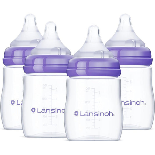 Lansinoh anti colic baby bottles front view of four count pack