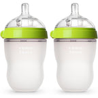 Comotomo green baby bottle front view feeding bottle