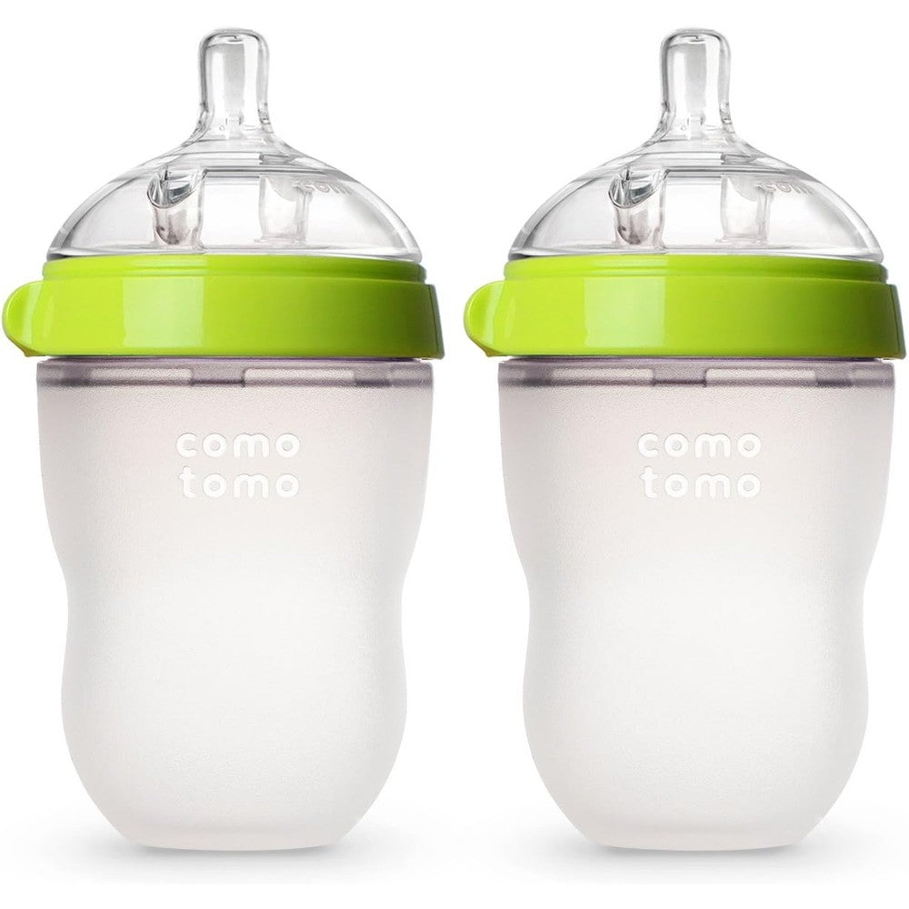Comotomo green baby bottle front view feeding bottle