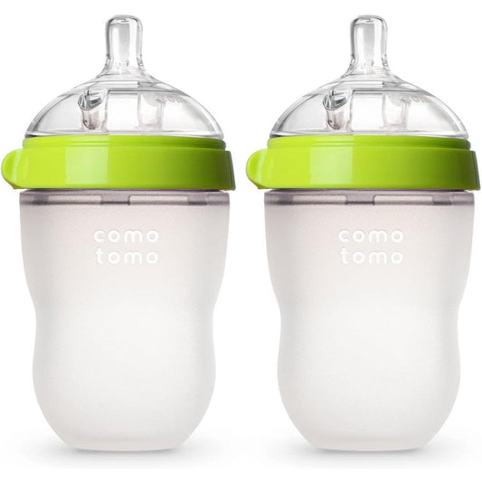 Comotomo Natural Feel Baby Bottle Double Pack Green front view