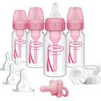 Dr. Brown's anti-colic baby feeding set in pink packaging