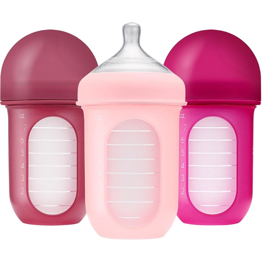Boon Nursh silicone baby bottle pink pack front view