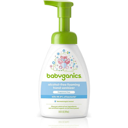 BabyGanics alcohol-free foaming hand sanitizer pump bottle front view