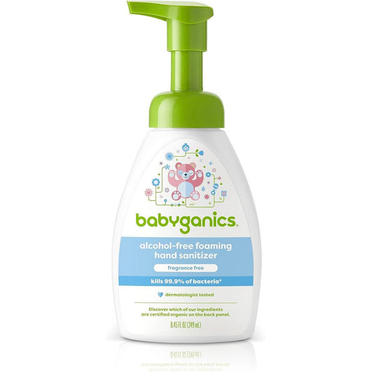 BabyGanics alcohol-free foaming hand sanitizer pump bottle front view
