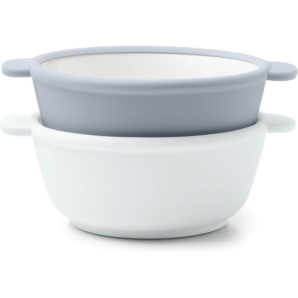 Ello Clean Start Toddler Bowls front view in Quiet Tide and Tech Blue