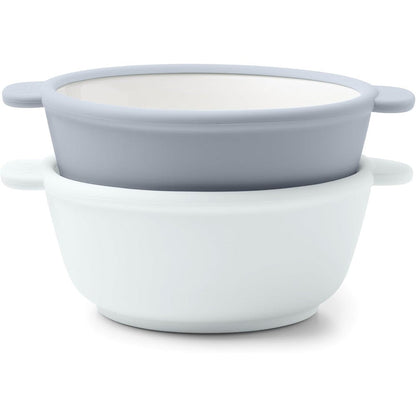 Ello Clean Start Toddler Bowls front view in Quiet Tide and Tech Blue