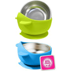 Bantropolis stainless steel baby bowl with green suction base front view