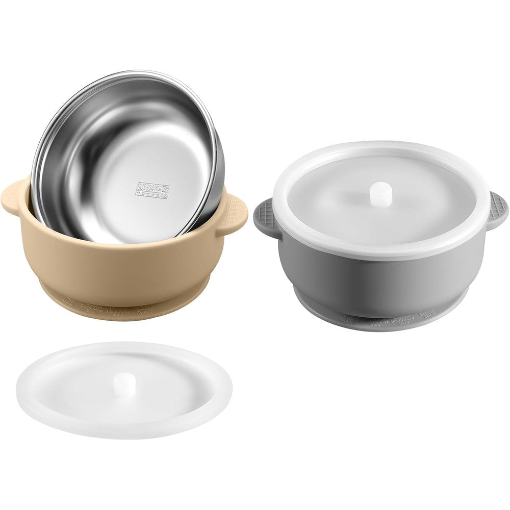 Dovesail 2 pack stainless steel baby bowls with suction base front view