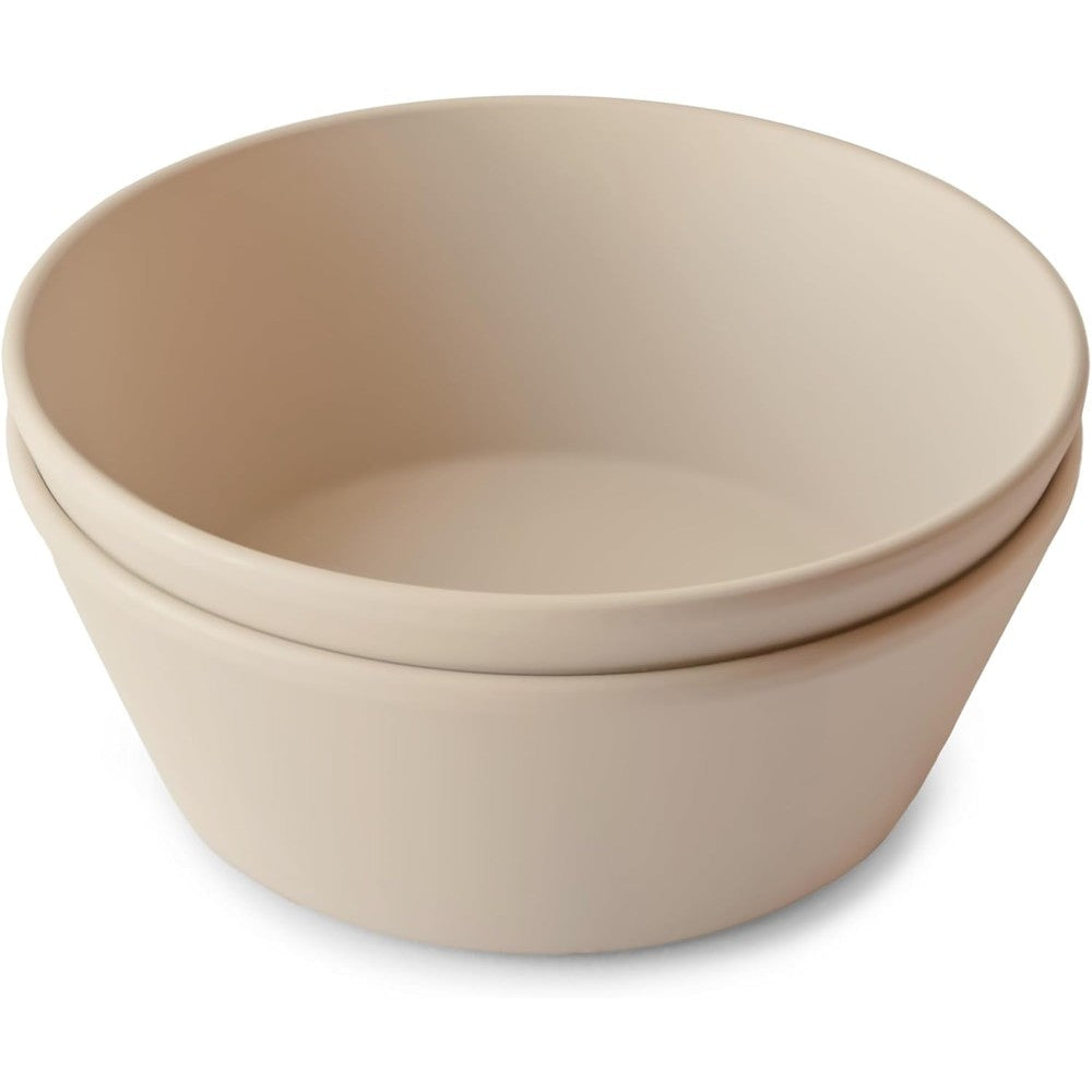 Mushie round dinnerware bowls set of 2 in vanilla color front view