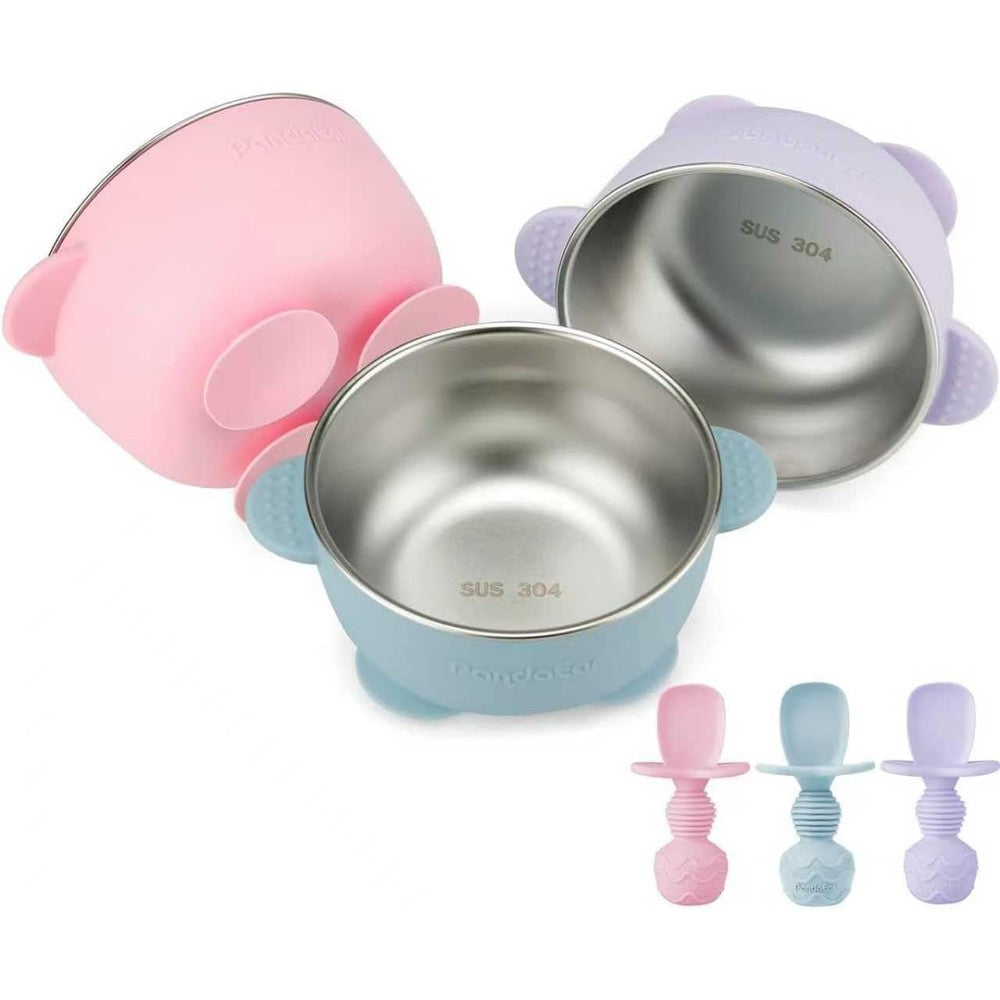 PandaEar stainless steel baby bowls with suction base front view