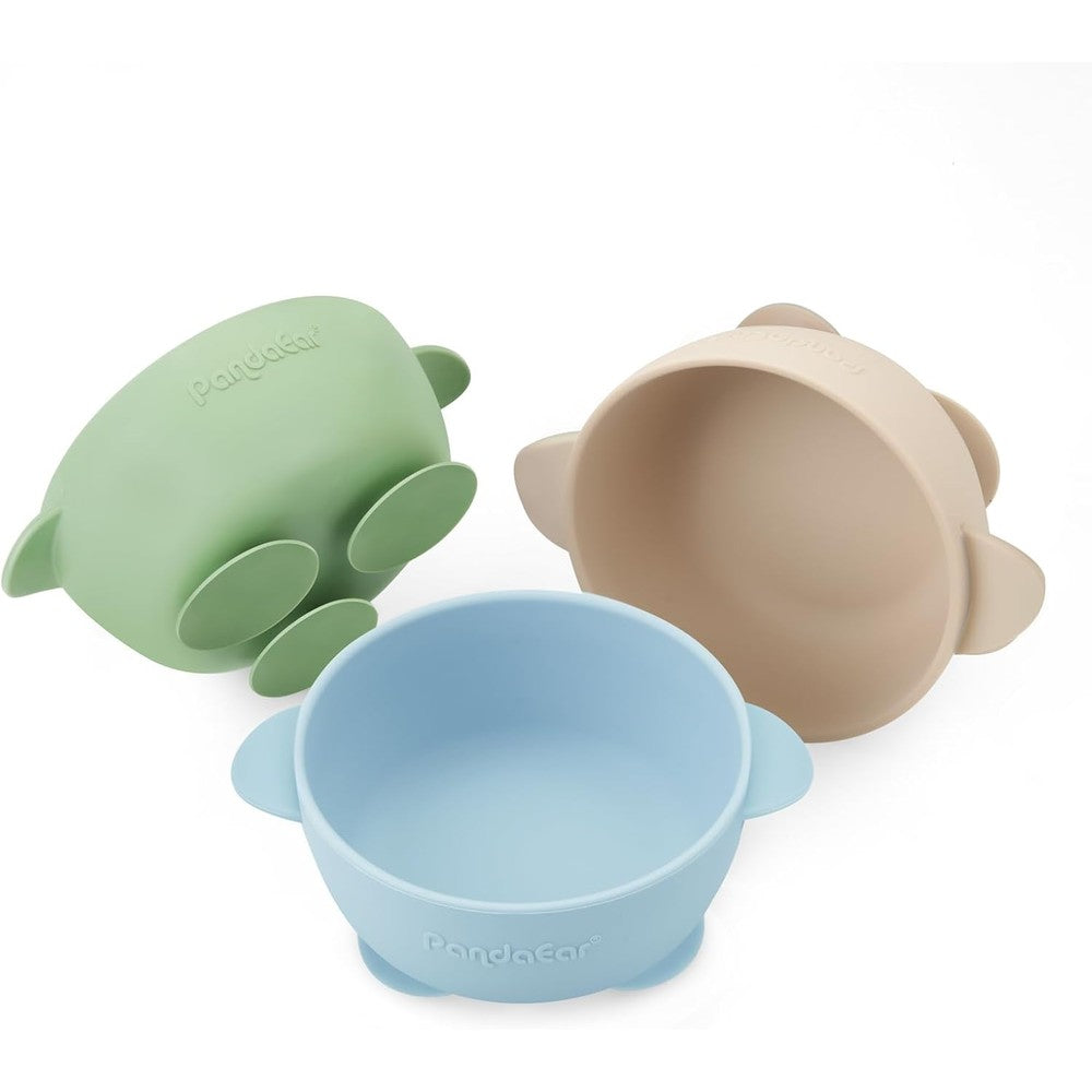 PandaEar baby suction bowls front view of three pack silicone dishes